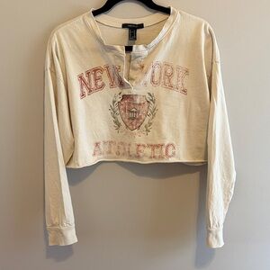 Forever 21 Cream New York Graphic Crop Top